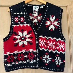 Vintage REI Knit by Hand Wool Button Front Snowflake Vest Boxy Fit / Medium